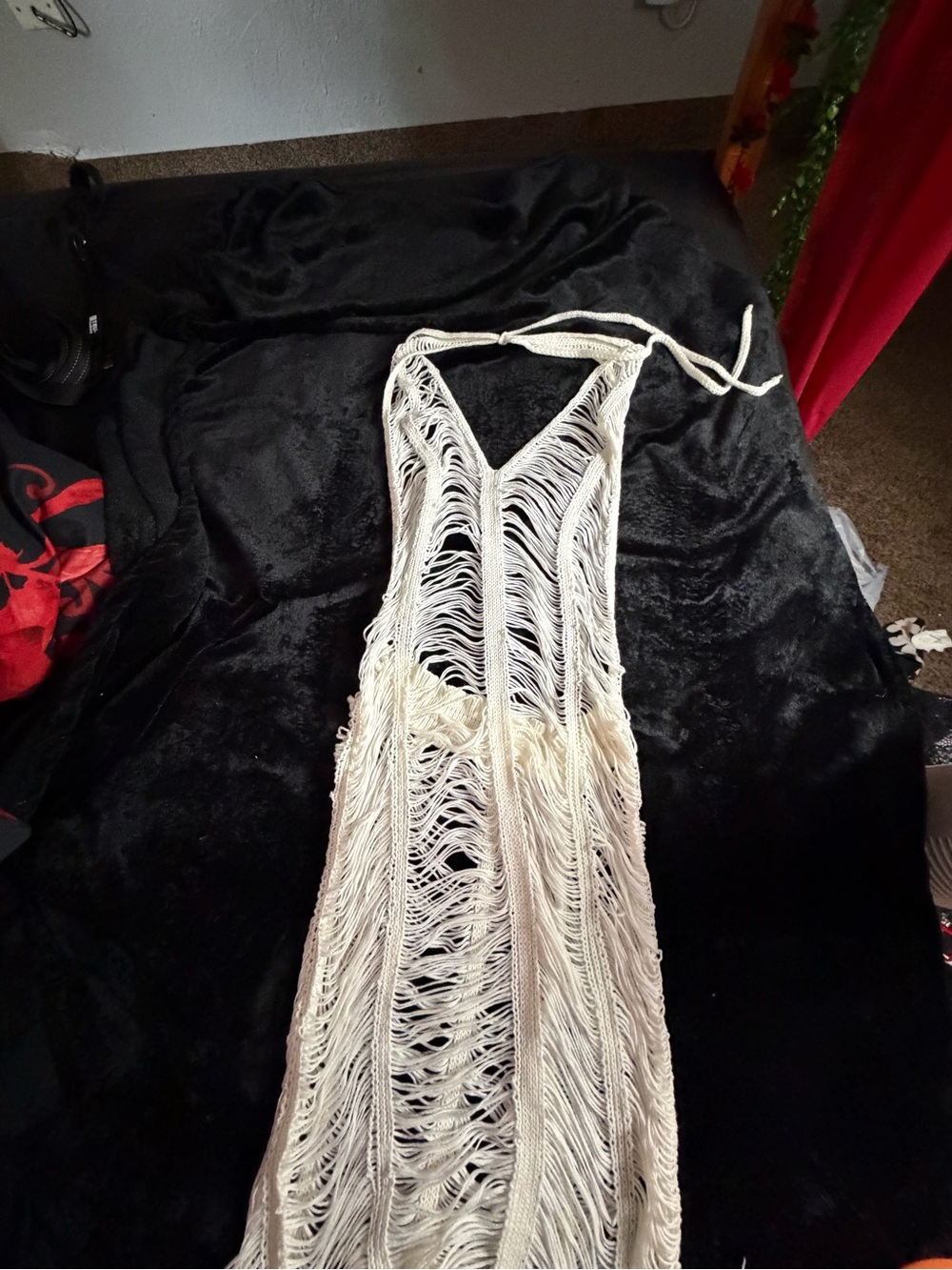 Fashion Nova Orange & White Crochet Halter Cover-Up Maxi - Picture 8 of 8